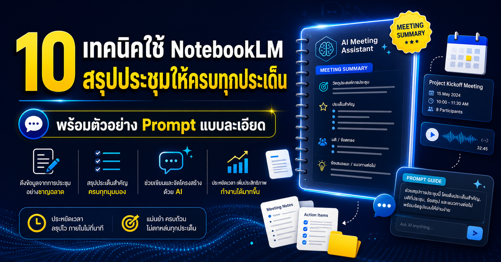 10 เทคนิคใช้ NotebookLM สรุปประชุมให้ครบทุกประเด็น พร้อมตัวอย่าง Prompt แบบละเอียด