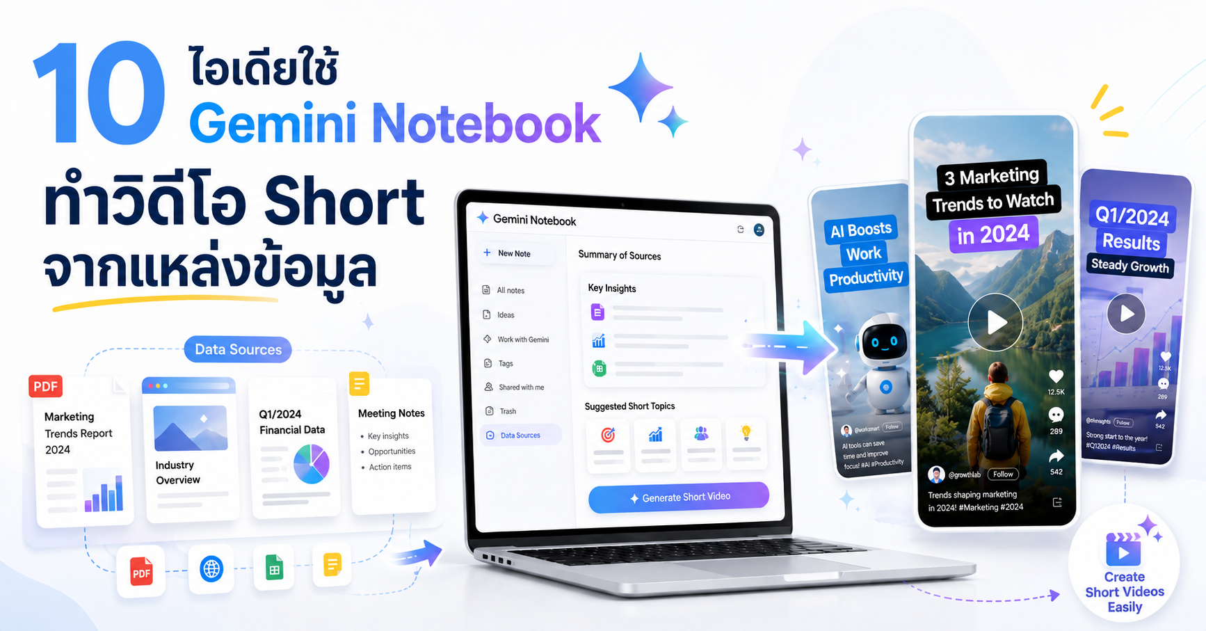 10 ไอเดียใช้ Gemini Notebook ทำวิดีโอ Short จากแหล่งข้อมูล