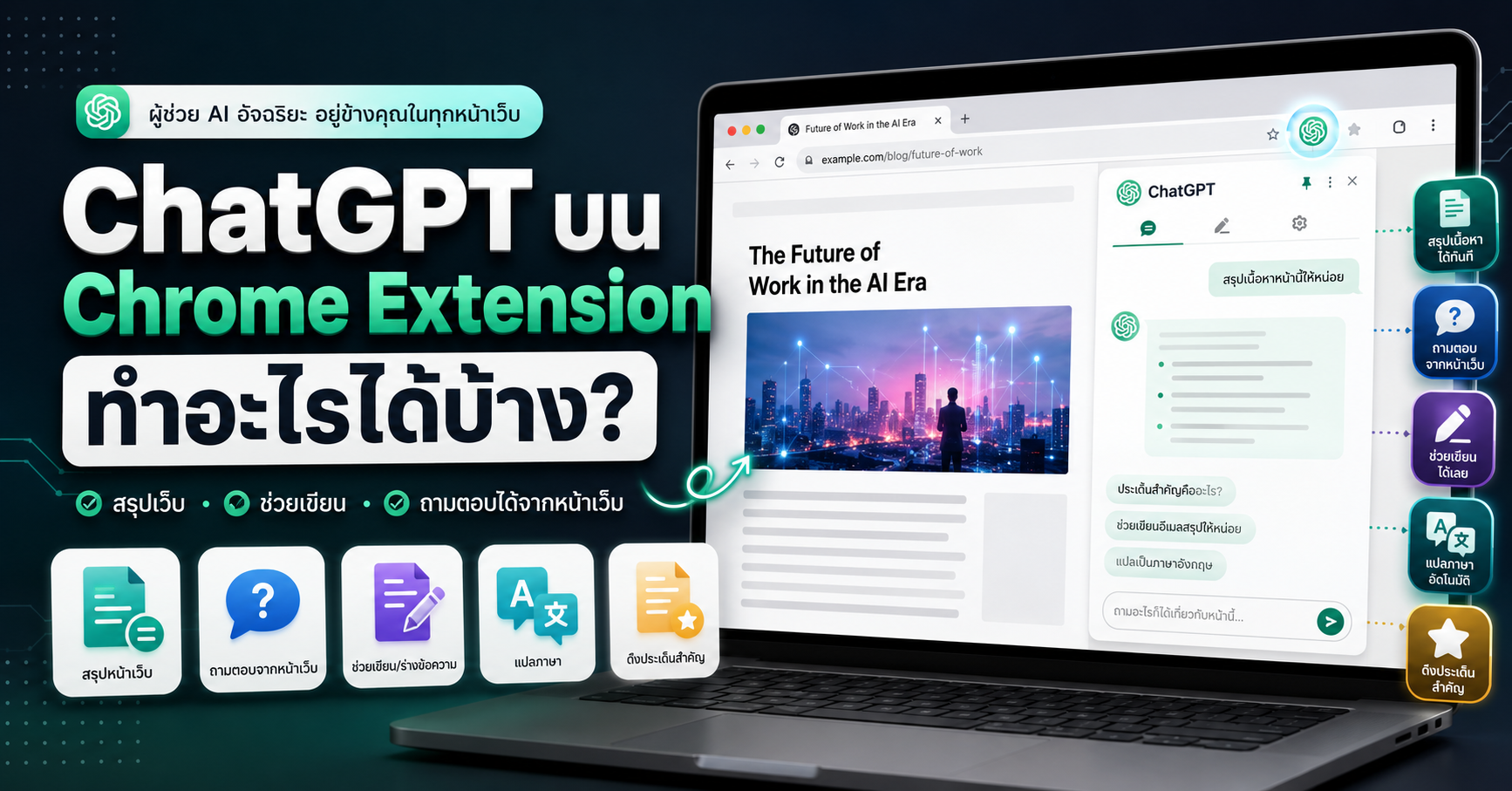 ChatGPT บน Chrome Extension เครื่องมือช่วยอ่านเว็บไซต์